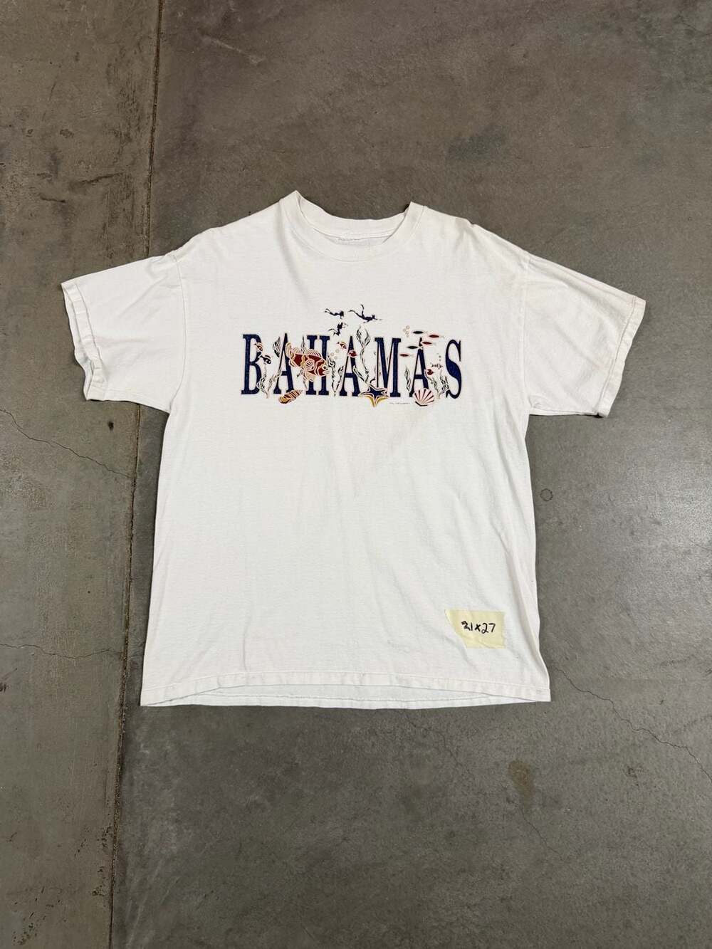 Vintage Bahamas Souvenir Graphic Print White T-Shirt